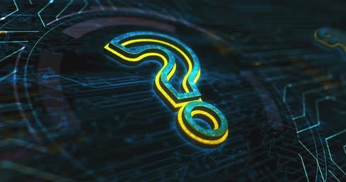 Digitales Konzept für Fragezeichensuche und Questsymbol