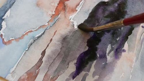 Loose watercolor brushstroke on abstract painting, closeup
