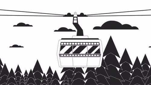 Animated Gondola Moving Over Pine Trees in Flat Design