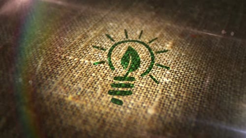 Sello ecológico con diseño de idea en saco de lino