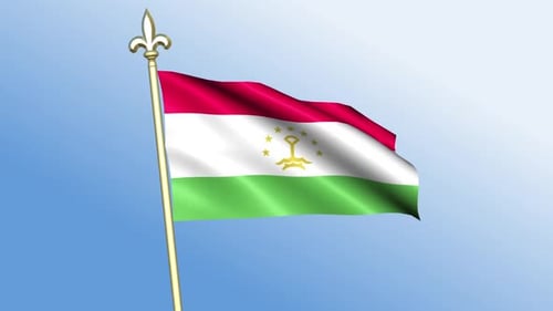 Tajikistan Flag Waving Animation On Gold Pole