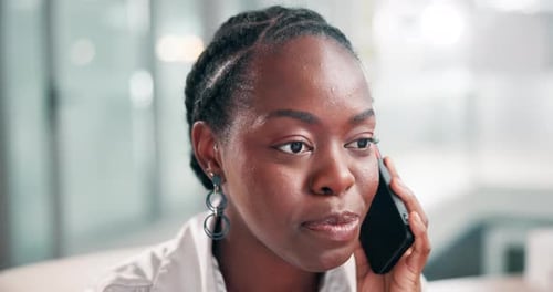 Business, woman and happy with phone call for communication, networking and conversation in office