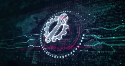 Digitales Konzept für Managementeinstellungen, Zahnradsymbol, Schleife