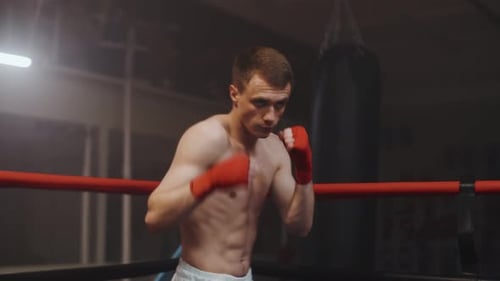 Boxer Training in an Indoor Boxing Ring