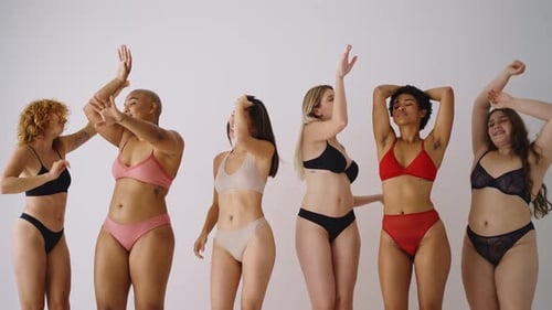 Diverse Women Dance in Bras and Underwear