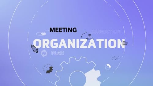 Animated Organization Word with Corporate Business Icons Reveal