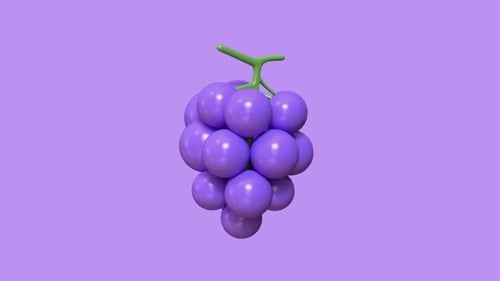 Rotating 3D Grapes Bunch on Purple Background