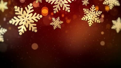 Golden Glitter Snowflakes Falling Festive Christmas Background Loop