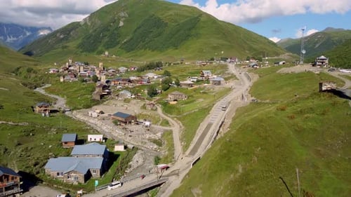 Ushguli village in svaneti, georgia, exhibiting traditional svan towers