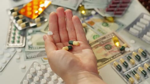 Hand Holding Various Pills and Capsules