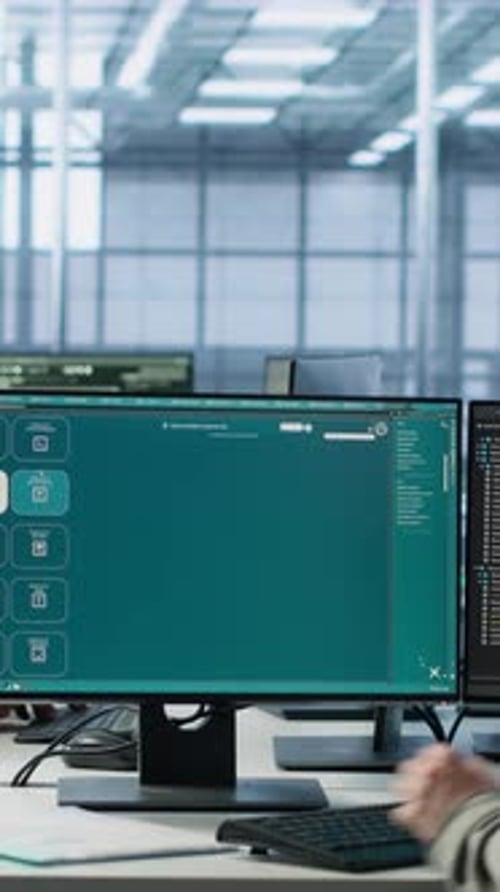 IT Professional in Office Building AI Diffusion Model App Turning Text Into Clips