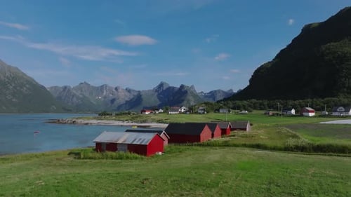 Scenic Coastal Village in Norway Aerial View