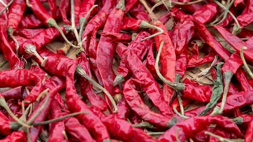 Pile of Red Chili Peppers Macro Close Up