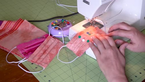 Sewing Machine Creating Fashionable Face Mask