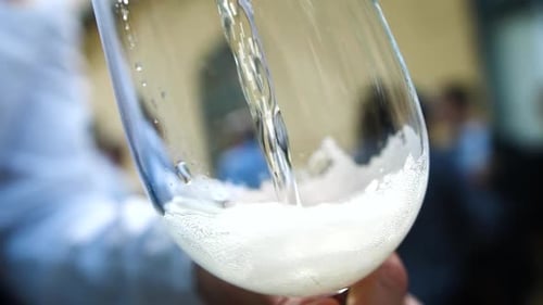 Close-up of pouring champagne in slow motion