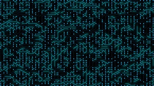 Abstract Blue Digital Circuit Network with Glowing Nodes and Futuristic Technology Background Loop