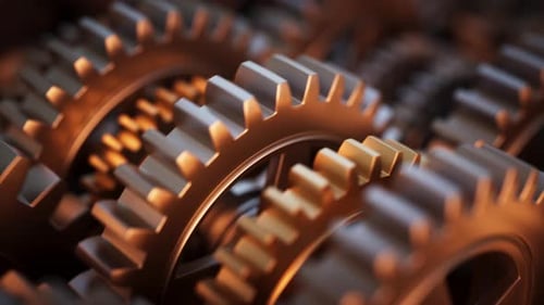 Rotating Metallic Gears Mechanism Seamless Background Loop