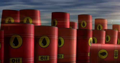 Oil crude brent petroleum fuel barrels in row