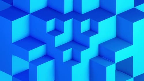 Transforming dynamic cubes - abstract geometric blue background.