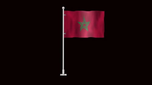 Realistic Morocco Flag Waving on Flagpole 3D Animation