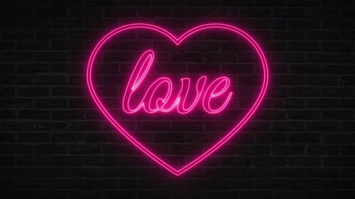 Animated Pink Neon Love Heart Sign on Brick Wall