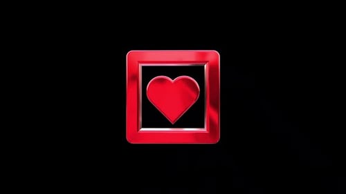Red Glossy Heart Icon Rotating in a Square Frame