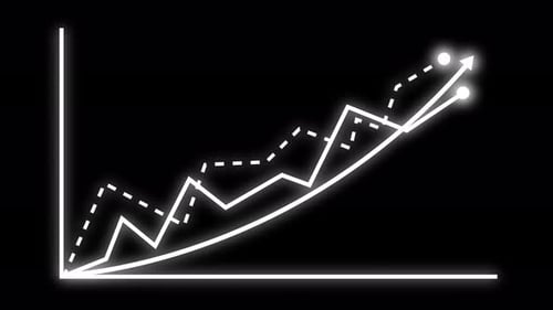 Animación de gráfico de líneas brillantes sobre fondo negro