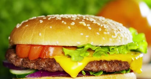 Juicy Burger Close-Up with Fresh Ingredients