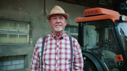 Portrait of Senior Caucasian Handsome Happy Man Farmer Standing in Field and Smiling to Camera Big