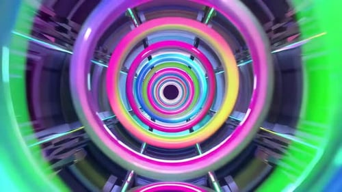 Colorful Neon Ring Tunnel Loop 3D Abstract Motion Graphic VJ