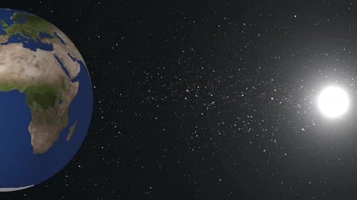 Animated 3D Earth Moving Past a Bright Sun in Space