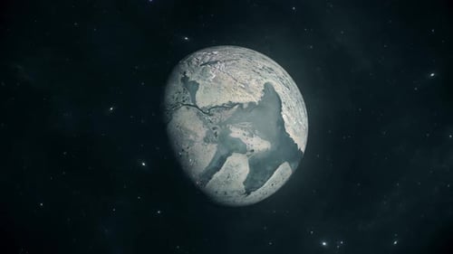 Desolate Cracked Planet Rotating in Deep Space