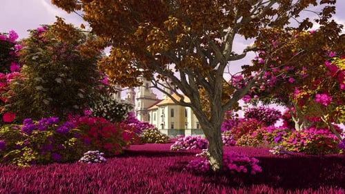 Abbey located in a fairy garden