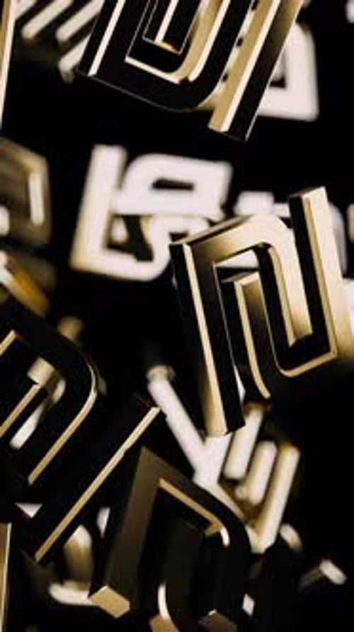 Vertical Endlessly Falling Gold Shekel Symbol on a Black Background