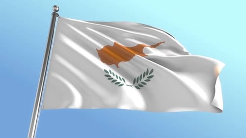 Realistic Waving Cyprus Flag on Pole Against Blue Sky