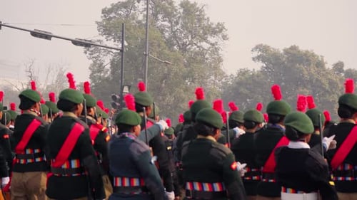 Mid shot of Indian Female NCC Officers Rehearsing for Republic Day Parade