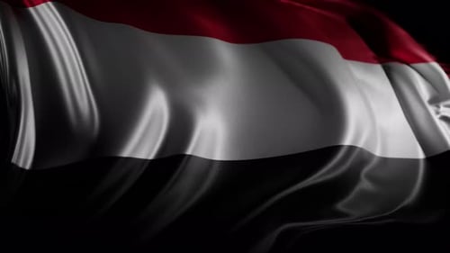 Waving Flag of Yemen with Red White and Black Stripes