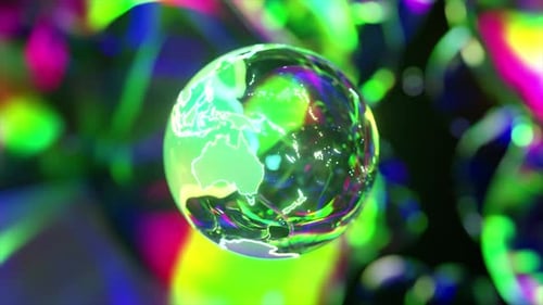 Rotierender kristallkugelförmiger Planet Erde auf abstraktem Hintergrund