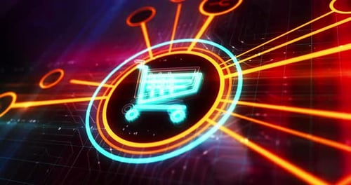 Futuristic Digital Shopping Cart Icon Reveal Animation