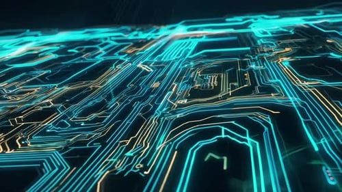 Abstract Futuristic Digital Circuit Board Data Flow Animation