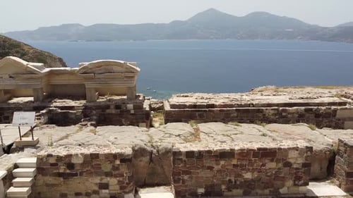 flight over frieze of milos amphitheater