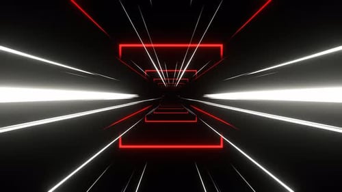 Red And White Moving Through The Laser Neon Portal Space Background Vj Loop In 4K
