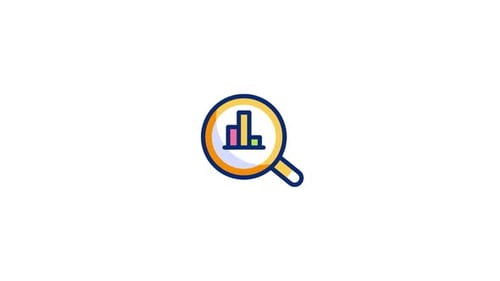 Animated Flat Design Magnifying Glass with Bar Chart Icon