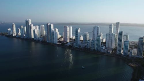 Bocagrande Hotels and Apartment Buildings, Cartagena, Colombia. Drone Aerial View