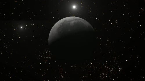 Realistic Moon Planet Rotation in Starry Space Background Loop