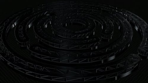 Dark Metallic 3D Spiral Truss Structure Abstract Animation
