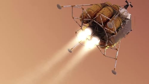 Futuristisches Raumschiff landet auf der Marsoberfläche