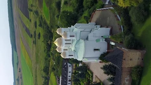 Vertical Video Aerial View Village Zymne Svyatogorsky Assumption Zymna Stauropean Monastery