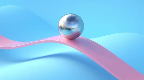 Abstract Chrome Sphere Rolling on Wavy Path Loop