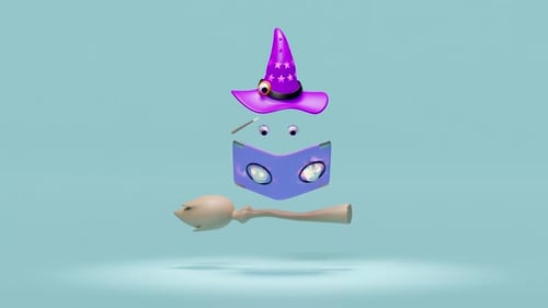 3d halloween day concept with flying witch hat
